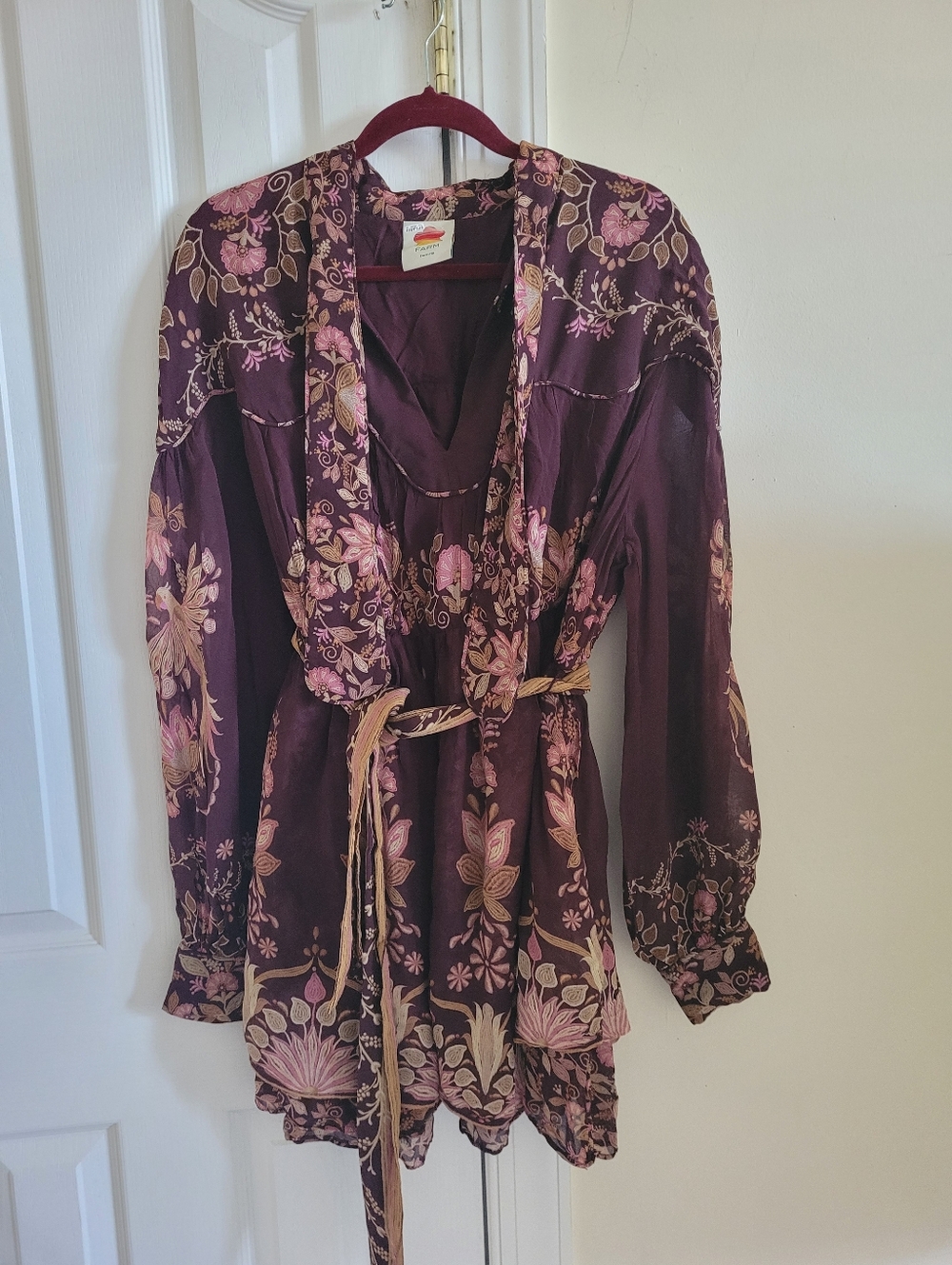 FARM Rio Plum Floral Mini Dress with Pink and Gold Accents - Picture 4 of 7